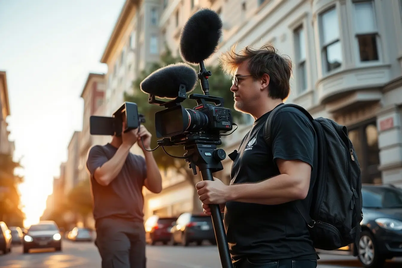 An on-location video shoot on a San Francisco street